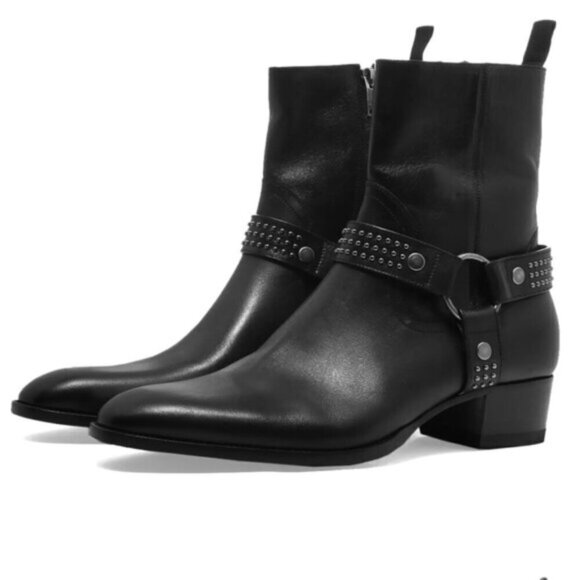 Saint Laurent Studded Black Leather Wyatt Boot Size 6 US - Picture 1 of 13